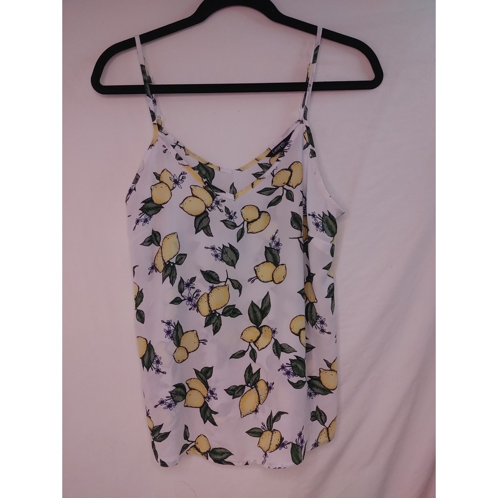 Summer Tank Camisole Top Lemon Print Adjustable Straps Women's Sz M By George